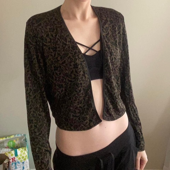 rabbit Vintage 80’s Olive Crop Shoulder Pad Jacket - Picture 3 of 8